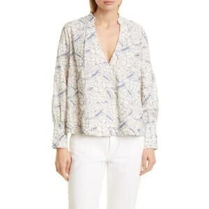Mille Freya Top Blouse Embroidered Floral Capri Long Sleeve V-Neck Tuckernuck